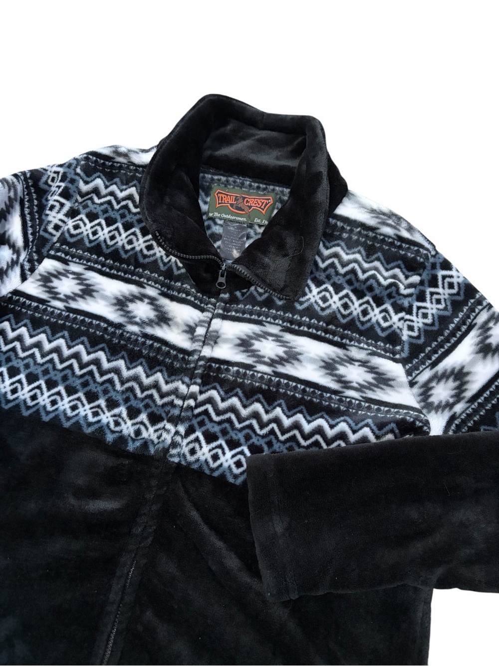 Trail Crest Aztec Fleece Zip Up Jacket Adult XL Black Gray Southwestern Rodeo